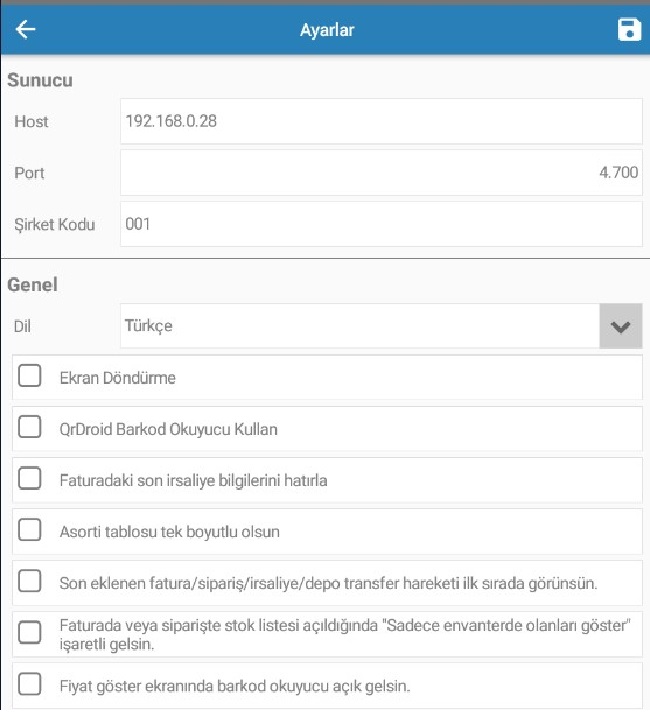 Ayarlar Ekranı