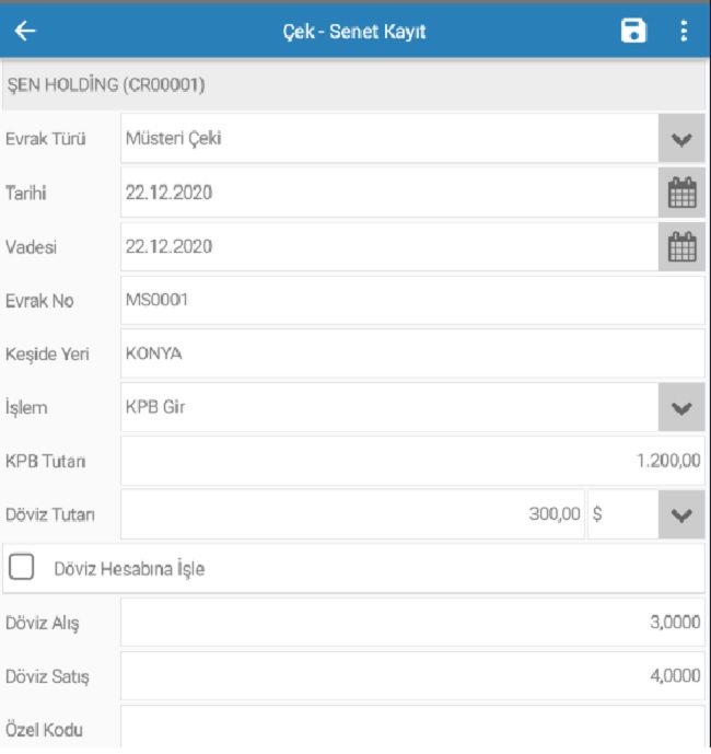 Çek Senet Kayıt